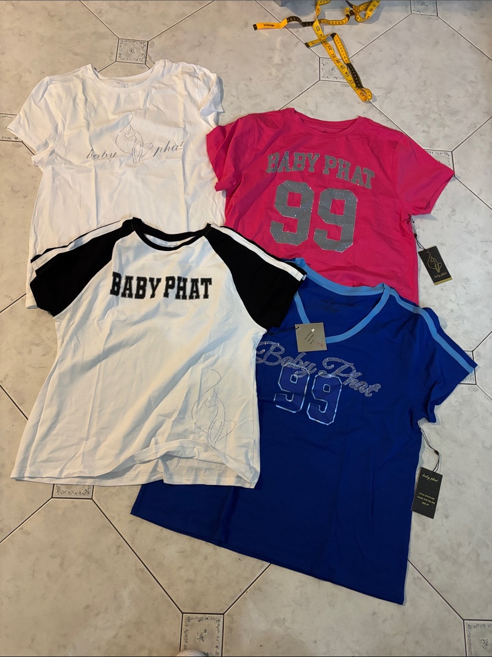 Baby Phat Girls Multi-Pack Graphic Tees - White, Hot Pink, Royal Blue, Black